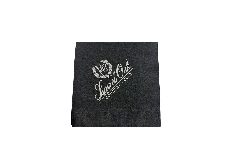 Black 2 Ply Coined Edge Beverage Napkins Printed
