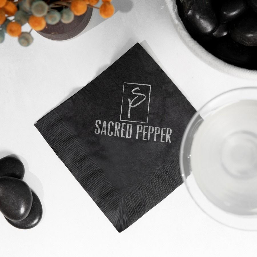 black cocktail napkins
