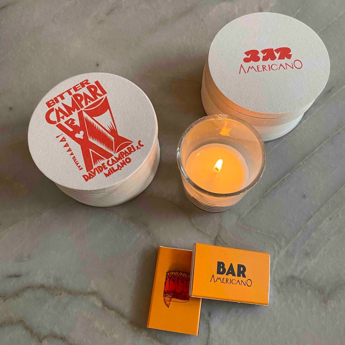 Bar Americano coasters and matches